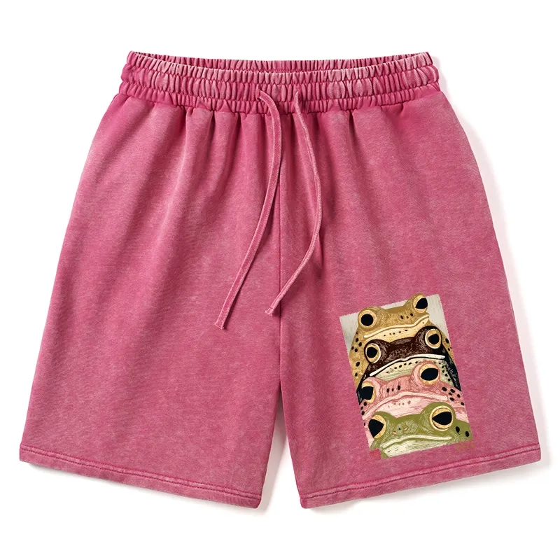Tokyo-Tiger Whimsical Multi Colored Frog Art Washed Shorts