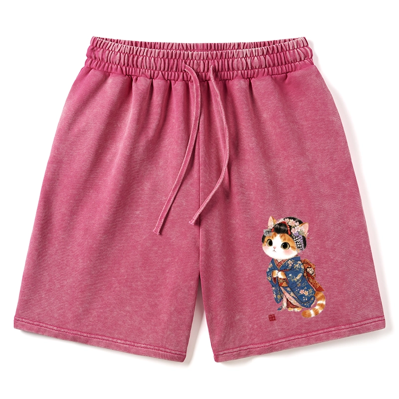 Tokyo-Tiger Cat Dressed As A Geisha Funny Washed Shorts