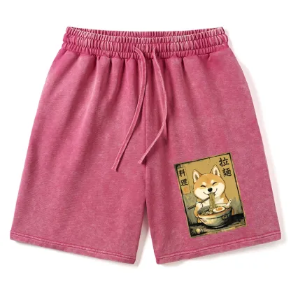 Tokyo-Tiger Happy Shiba Eating Ramen Washed Shorts