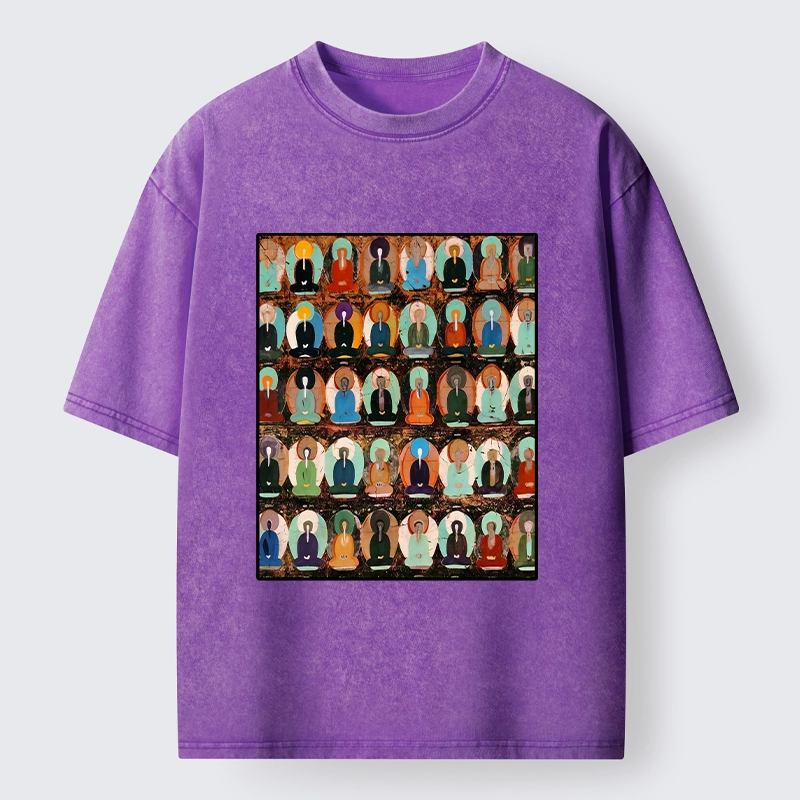 Tokyo-Tiger Peaceful Buddha Wall In Bright Colors Washed T-Shirt