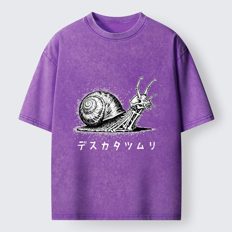Tokyo-Tiger Creepy Skeleton Snail Inked Style Washed T-Shirt