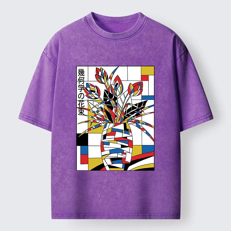 Tokyo-Tiger Geometric Tulips In Modern Art Style Washed T-Shirt