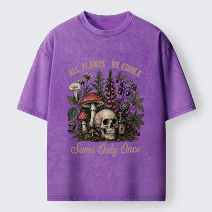 Tokyo-Tiger Poisonous Plants And Skull Dark Humor Washed T-Shirt