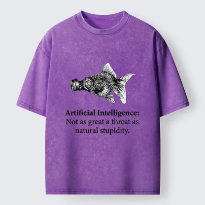 Tokyo-Tiger Natural Stupidity Beats AI Every Time Washed T-Shirt