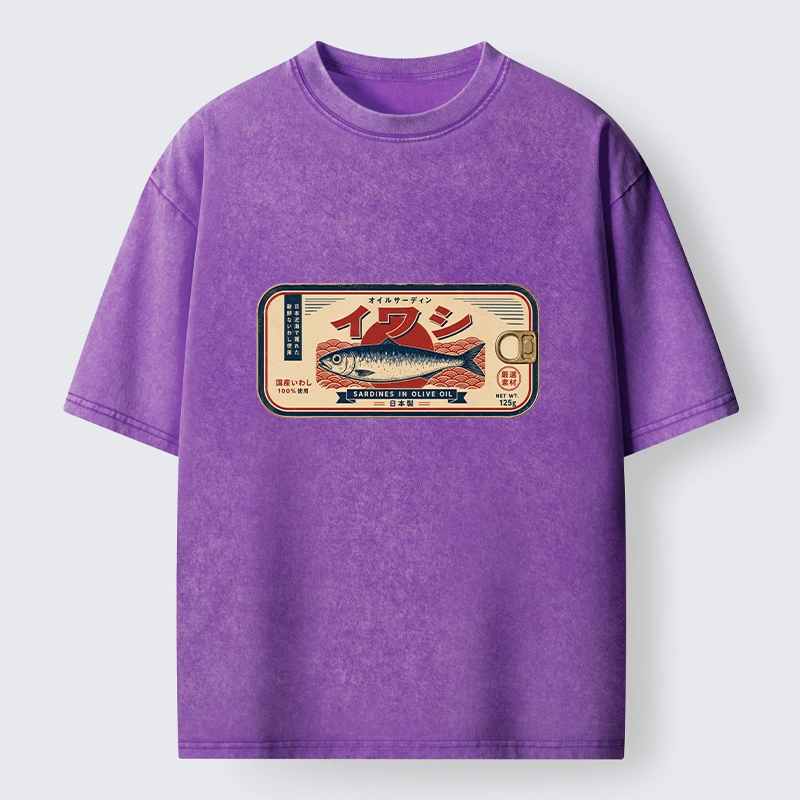 Tokyo-Tiger Vintage Japanese Sardine Can Art Washed T-Shirt