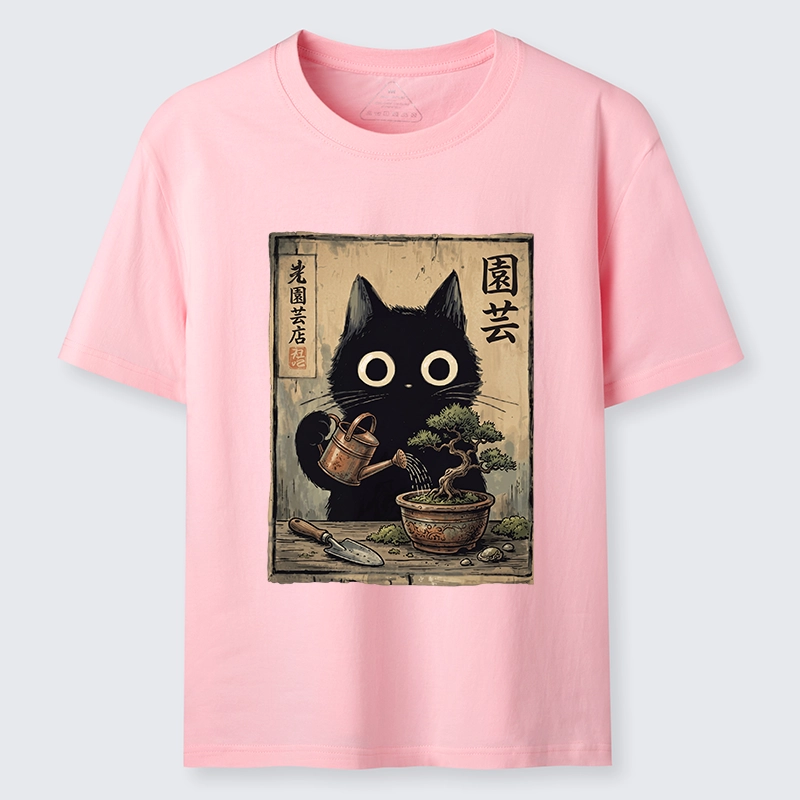 Tokyo-Tiger Black Cat Watering Bonsai Tree Classic T-Shirt