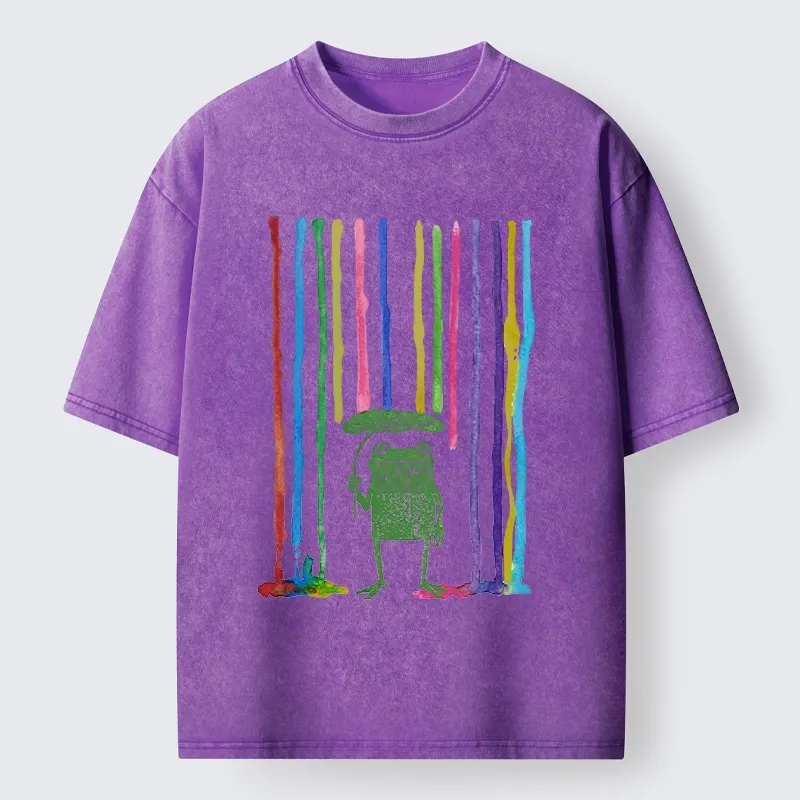 Tokyo-Tiger Frog Under The Rainbow Rain Washed T-Shirt