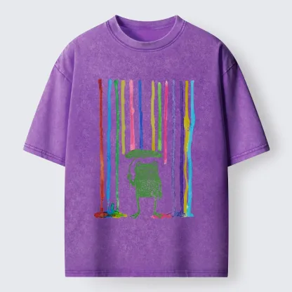 Tokyo-Tiger Frog Under The Rainbow Rain Washed T-Shirt