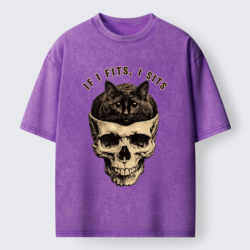 Tokyo-Tiger Cat In A Skull If It Fits I Sits Washed T-Shirt