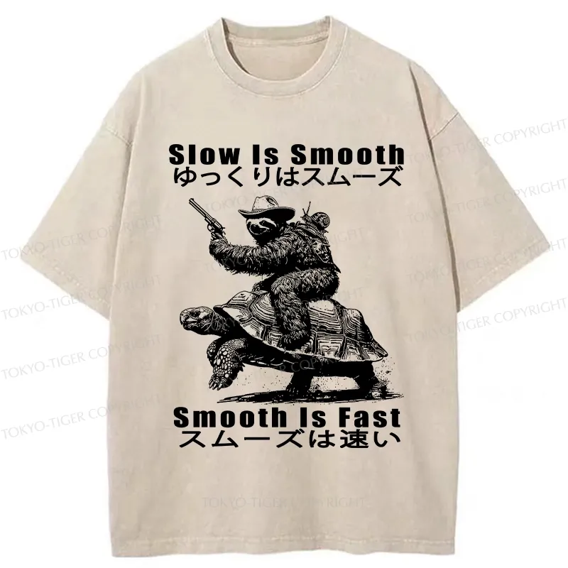 Tokyo-Tiger Funny Sloth Riding A Turtle Washed T-Shirt Sale