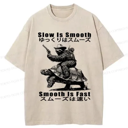 Tokyo-Tiger Funny Sloth Riding A Turtle Washed T-Shirt