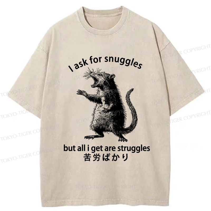 Tokyo-Tiger Funny Mouse Asking For Snuggles Washed T-Shirt