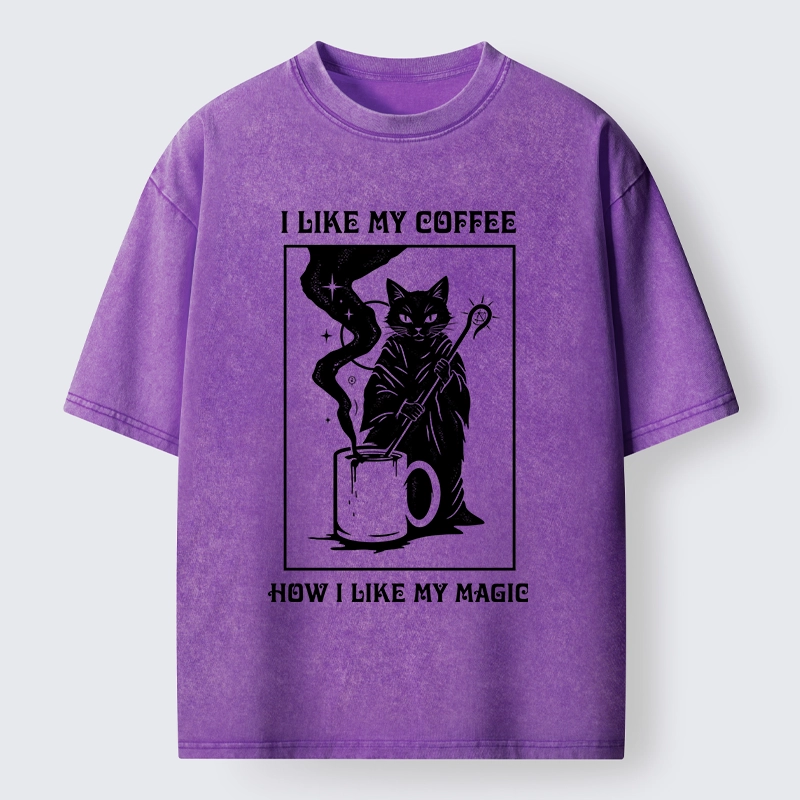 Tokyo-Tiger Wizard Cat Brewing Magic Coffee Washed T-Shirt