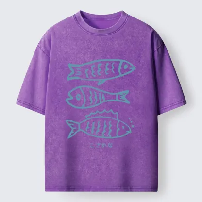 Tokyo-Tiger Three Simple Fish Swimming In The Sea Washed T-Shirt