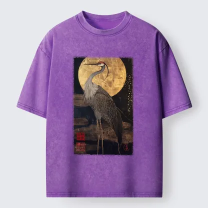 Tokyo-Tiger Golden Crane Under The Full Moon Washed T-Shirt