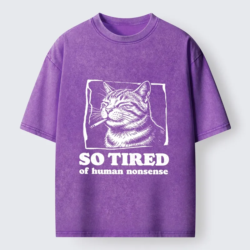 Tokyo-Tiger Cat Tired Of All Human Nonsense Washed T-Shirt