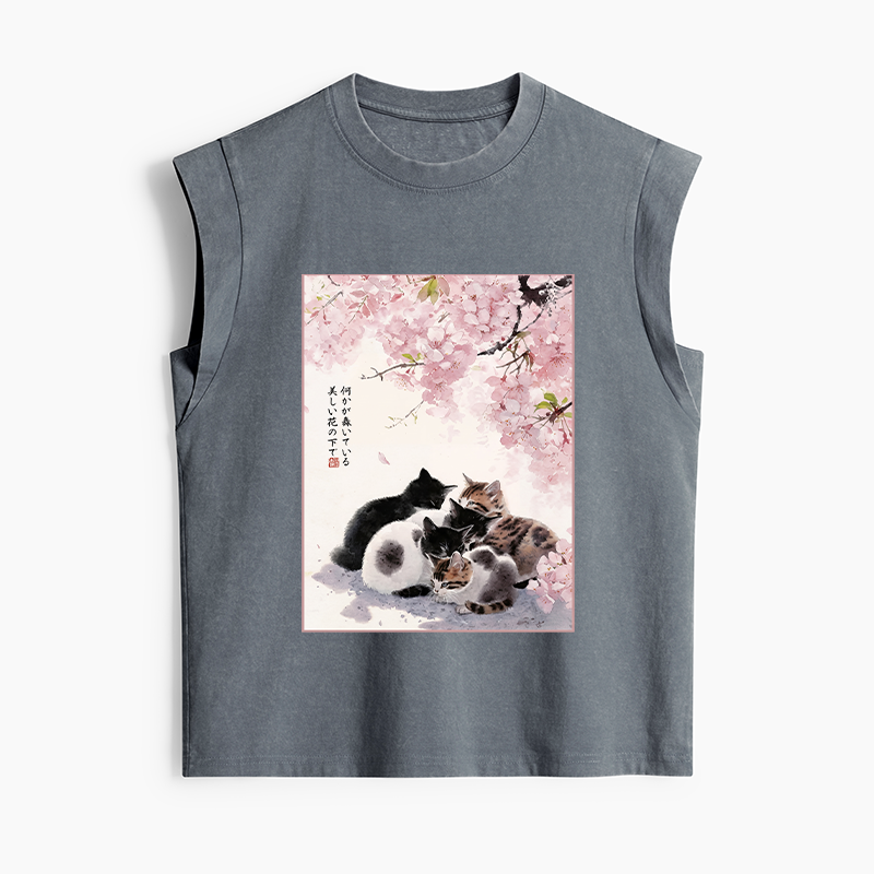 Tokyo-Tiger Cute Cats Sakura Garden Women's Washed Tank Tops