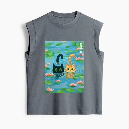 Tokyo-Tiger Cats In The Lotus Pond Women's Washed Tank Tops
