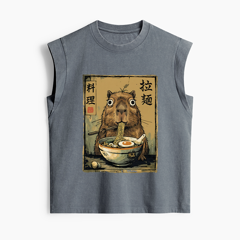 Tokyo-Tiger Cute Capybara Eating Ramen Women's Washed Tank Tops