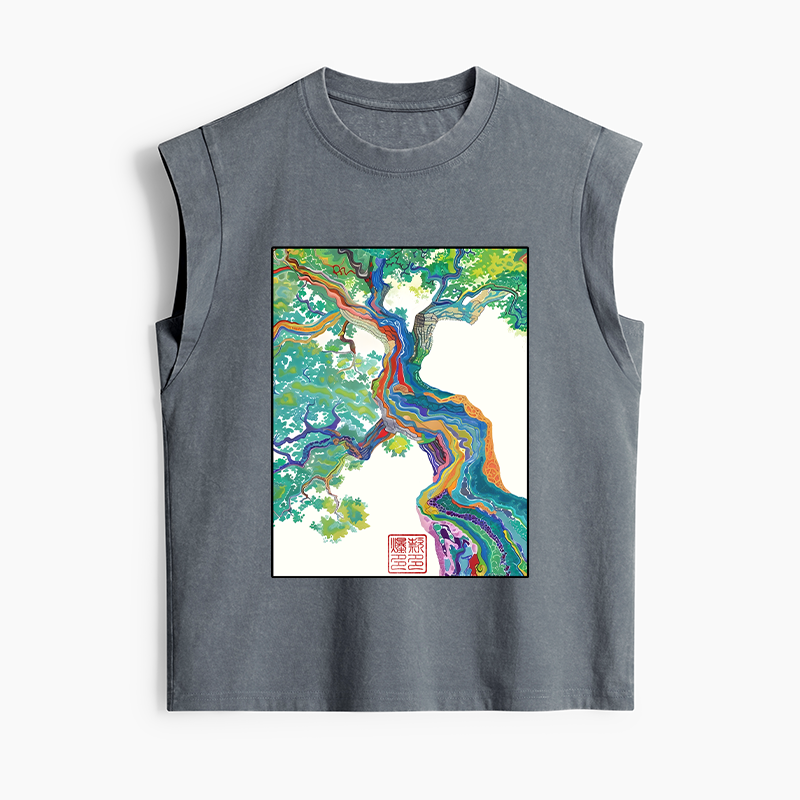 Tokyo-Tiger Colorful Magic Tree Women's Washed Tank Tops
