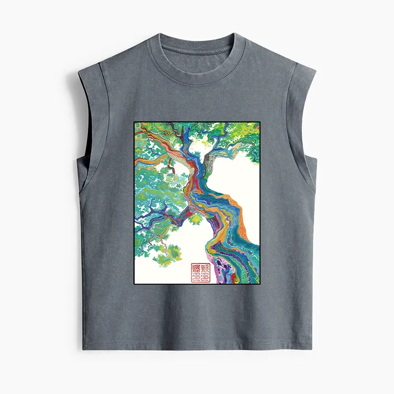 Tokyo-Tiger Colorful Magic Tree Women's Washed Tank Tops