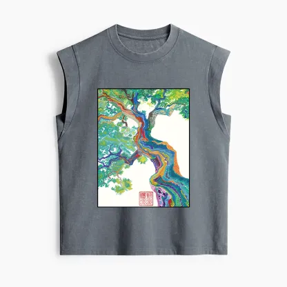 Tokyo-Tiger Colorful Magic Tree Women's Washed Tank Tops