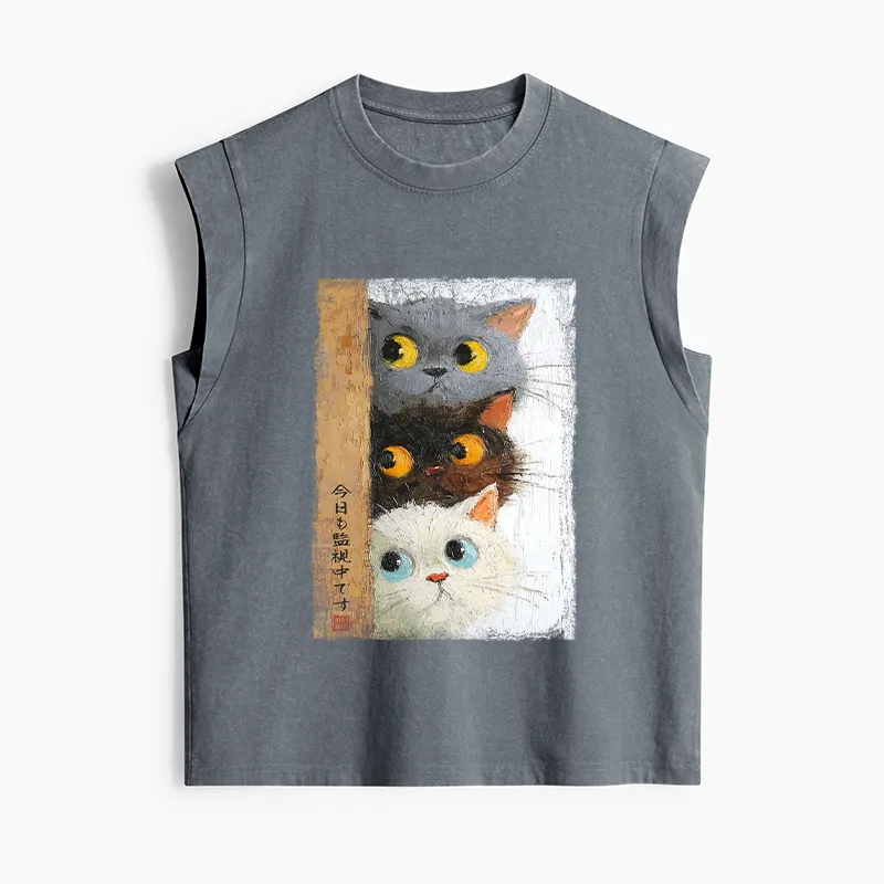 Tokyo-Tiger Three Cute Cats Watch You Women's Washed Tank Tops