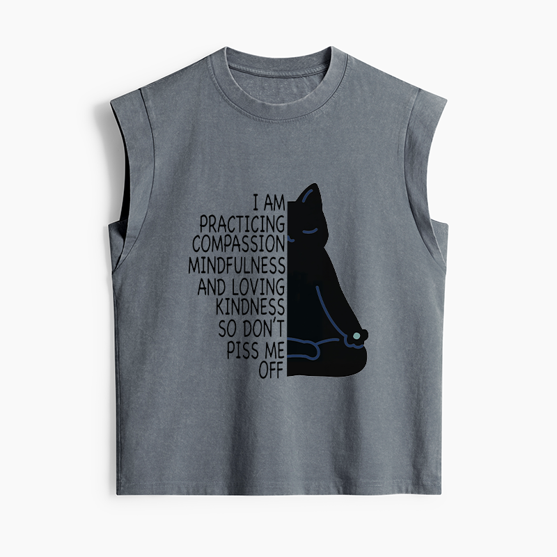 Tokyo-Tiger Calm Black Cat With Anger Issues Women's Washed Tank Tops
