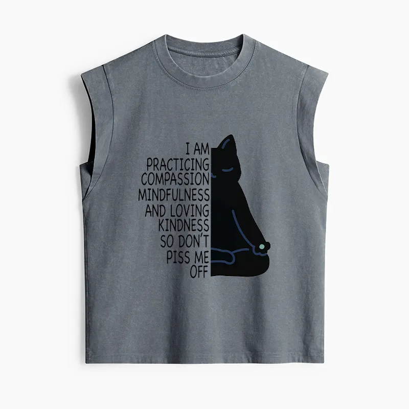 Tokyo-Tiger Calm Black Cat With Anger Issues Women's Washed Tank Tops