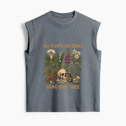 Tokyo-Tiger Edible Plants Some Only Once Joke Women's Washed Tank Tops