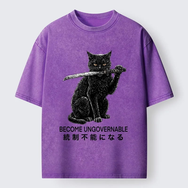 Tokyo-Tiger Black Cat Chaos Mode On Washed T-Shirt