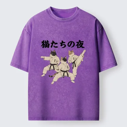 Tokyo-Tiger Funny Karate Cats Black Belt Meme Washed T-Shirt