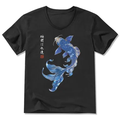 Tokyo-Tiger Lucky Blue Koi Fish Art V-Neck Classic T-Shirt