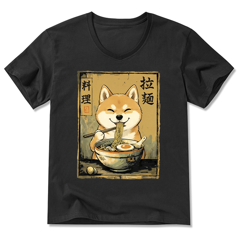 Tokyo-Tiger Happy Shiba Eating Ramen V-Neck Classic T-Shirt
