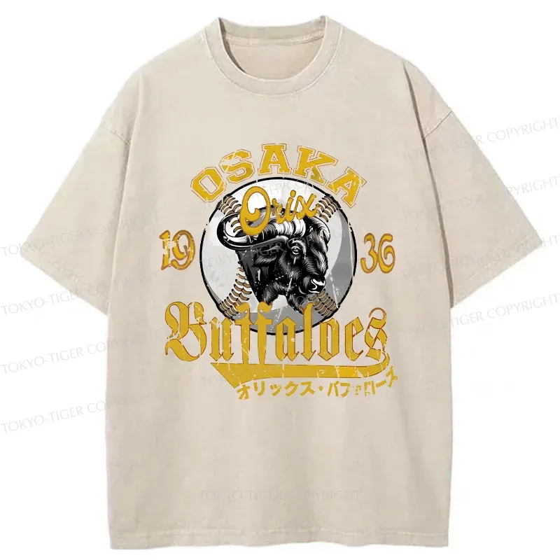 Tokyo-Tiger Japanese Baseball Bison Washed T-Shirt