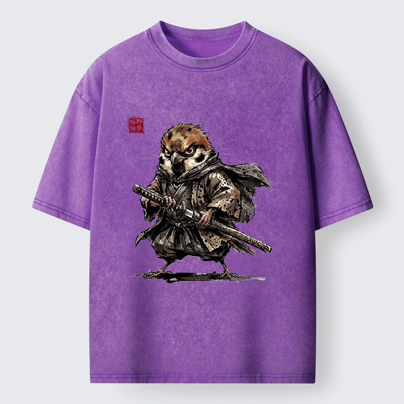 Tokyo-Tiger Sparrow Samurai Ready To Fight Washed T-Shirt