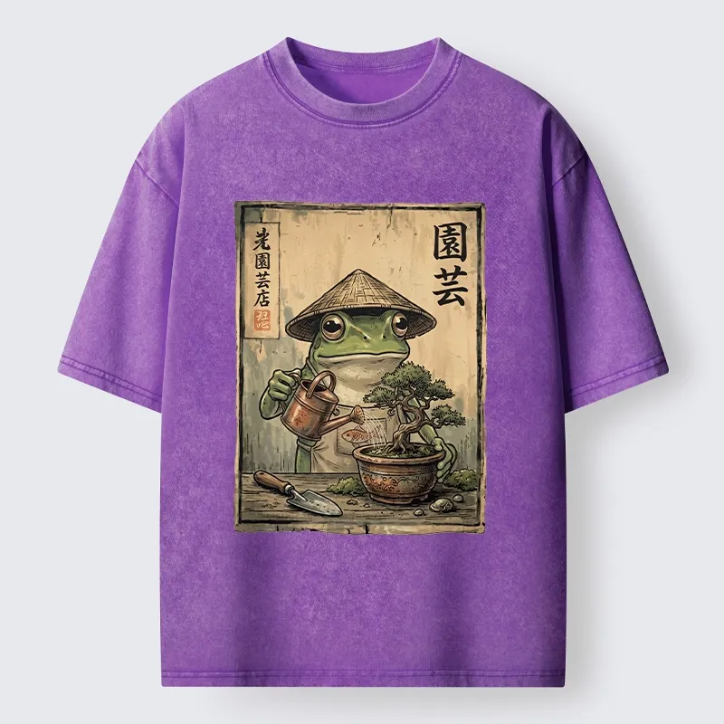 Tokyo-Tiger Frog Takes Good Care Of Bonsai Washed T-Shirt