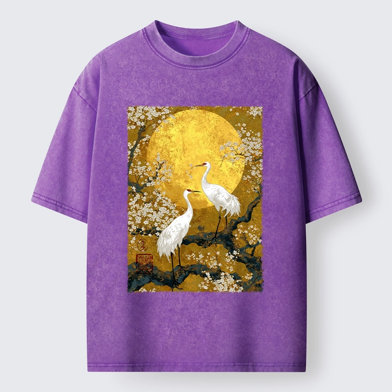 Tokyo-Tiger Traditional Japanese Crane Art Washed T-Shirt