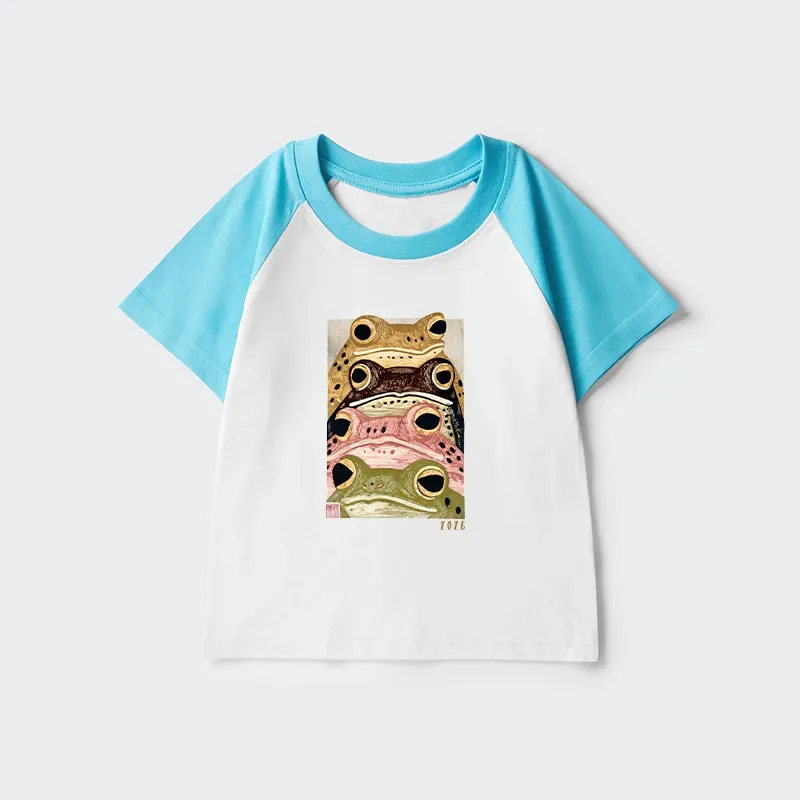 Tokyo-Tiger Whimsical Multi Colored Frog Art Kids Raglan T-shirt