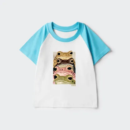 Tokyo-Tiger Whimsical Multi Colored Frog Art Kids Raglan T-shirt