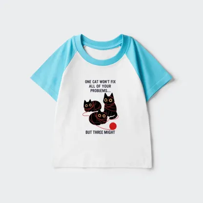 Tokyo-Tiger Three Cats Fix All Problems Kids Raglan T-shirt