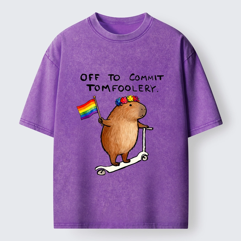 Tokyo-Tiger Pride Capybara On Scooter Meme Washed T-Shirt