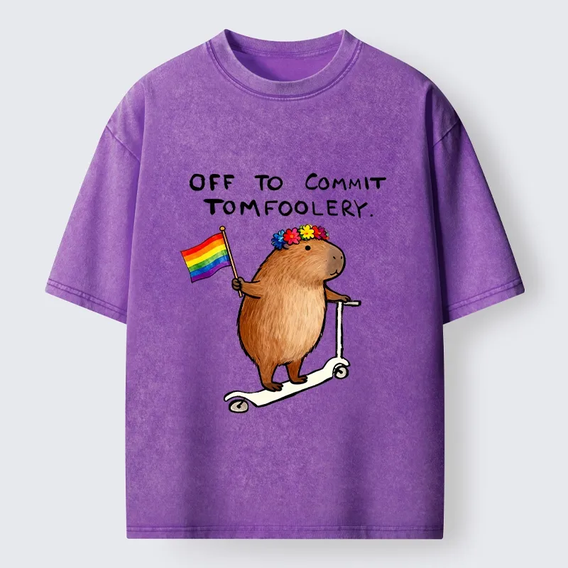 Tokyo-Tiger Pride Capybara On Scooter Meme Washed T-Shirt