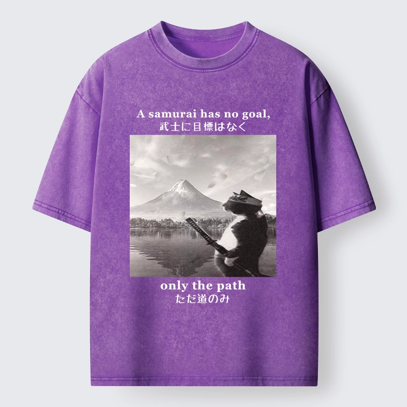 Tokyo-Tiger Samurai Cat At Mount Fuji Washed T-Shirt