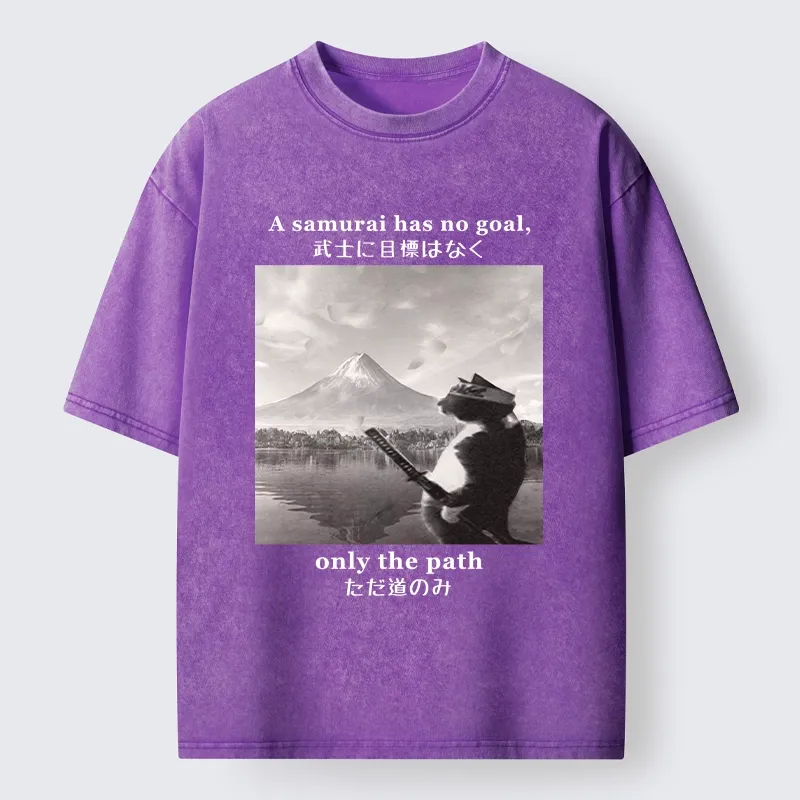 Tokyo-Tiger Samurai Cat At Mount Fuji Washed T-Shirt