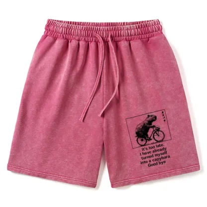 Tokyo-Tiger Funny Capybara Riding A Bicycle Washed Shorts