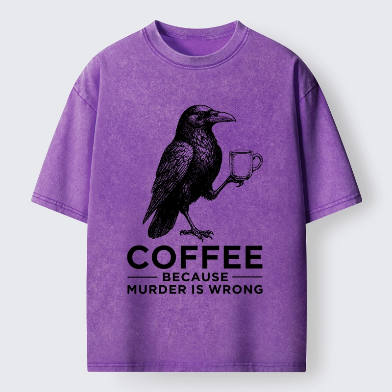 Tokyo-Tiger Raven Holding Coffee Life Mood Washed T-Shirt