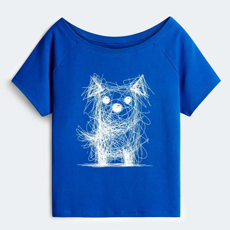 Tokyo-Tiger Scruffy Dog Chaos Art Off Shoulder T-Shirt