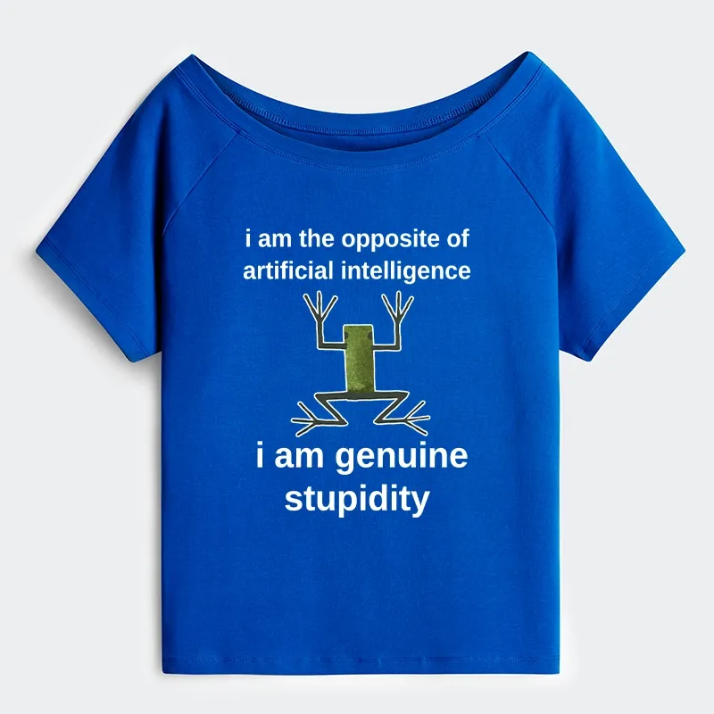 Tokyo-Tiger Genuine Stupidity Frog Meme Off Shoulder T-Shirt