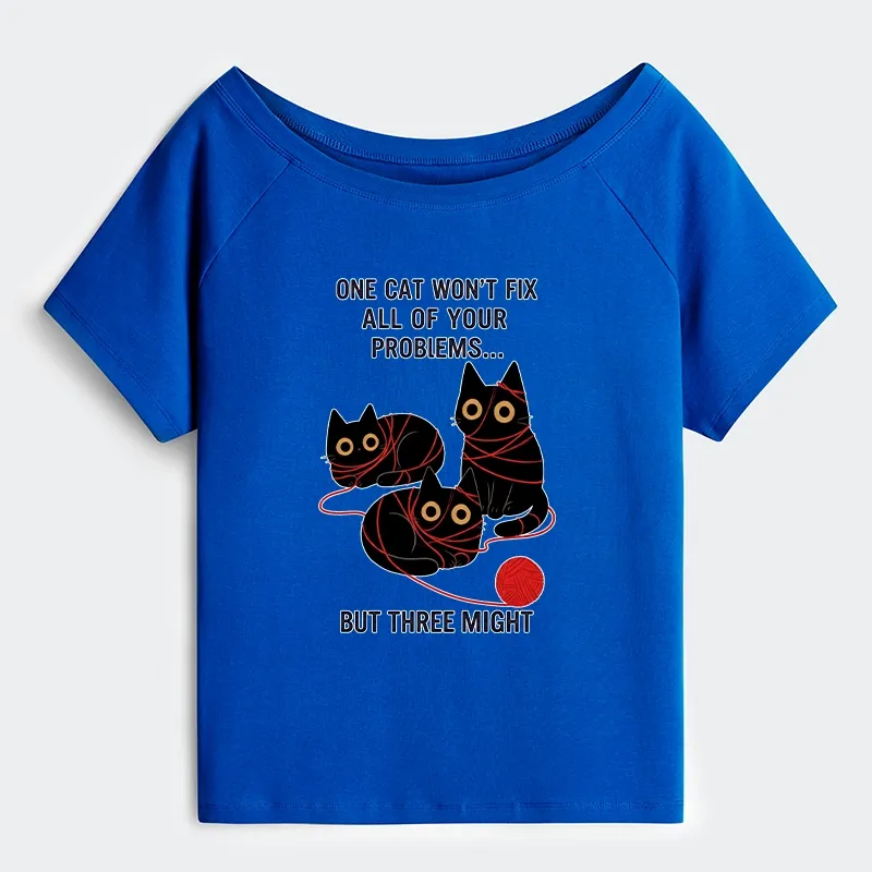 Tokyo-Tiger Three Cats Fix All Problems Off Shoulder T-Shirt